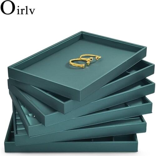 OIRLV 12/24 Grids Jewelry Tray Green Ring Necklace Display Stand Leather Bracelet Packaging Jewelry Organizer Tray