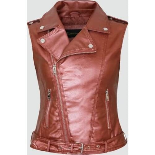 Womens Faux PU Leather Sleeveless Jacket Coat Casual Motorcycle Waistcoat Vest Women Gilet Femme Ladies Outwear Plus Size