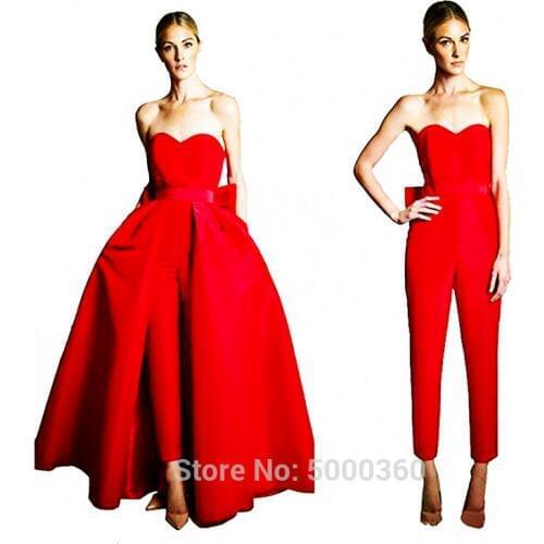 Krikor Jabotian Red Jumpsuits Evening Dresses New With Detachable Skirt Sweetheart Prom Gowns Pants for Women Custom Made