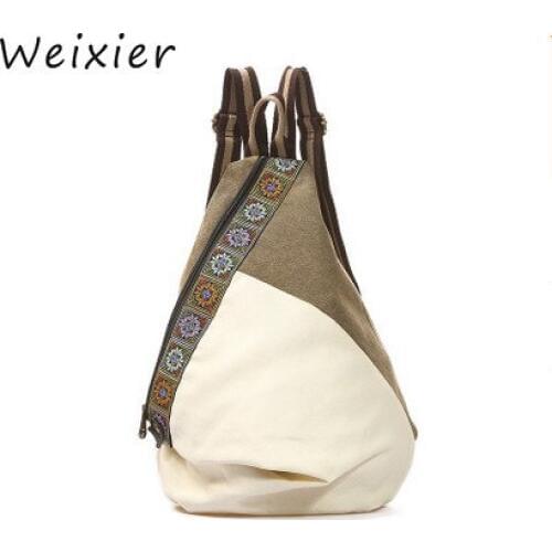 WEIXIER Vintage Flora Embroidery Womens backpacks!Hot embroidered Canvas Backpack Top Fashion National Shopping Rucksack V4-14