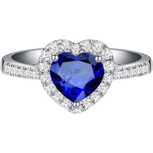 Romantic Women Rings 925 Silver Jewelry Heart Shape Sapphire Zircon Gemstone Finger Ring for Wedding Party Accessories Wholesale