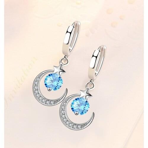 KOFSAC Elegant Romantic Star Moon Zircon Hoop Earrings For Women 925 Sterling Silver Fashion Beautiful Anniversary Ear Jewelry