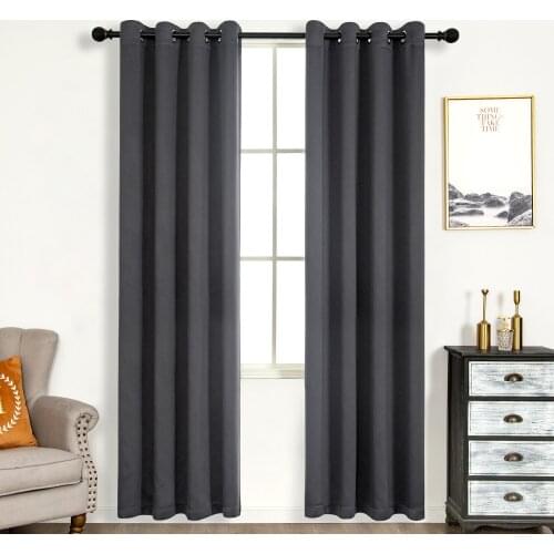 1 Pair- Dark Gray Thermal Insulated Grommet Blackout Curtain Decorative Window Panels Drapes for Bedroom
