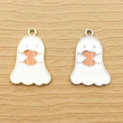 10pcs 15x22mm enamel halloween ghost charm for jewelry making and crafting earring pendant bracelet and necklace charm