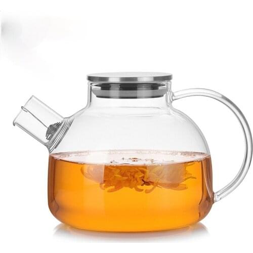 1000ml/1800ml Glass Teapots Heat Resistant Kettle Cold Water Jug with Stainless Steel Lid Kung Fu Tea Set Clear Juice Container