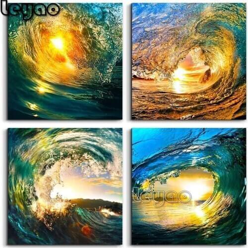 Blue waves 4 pcs/set 5D DIY Diamond Painting cross stitch full diamond mosaic embroidery Natural Landscape home art Y