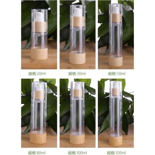 15ml 30ml 50ml Emulsion Lotion Bamboo Vacuum Airless Pump Bottles Bamboo Empty Plastic Cosmetic Sample Containers