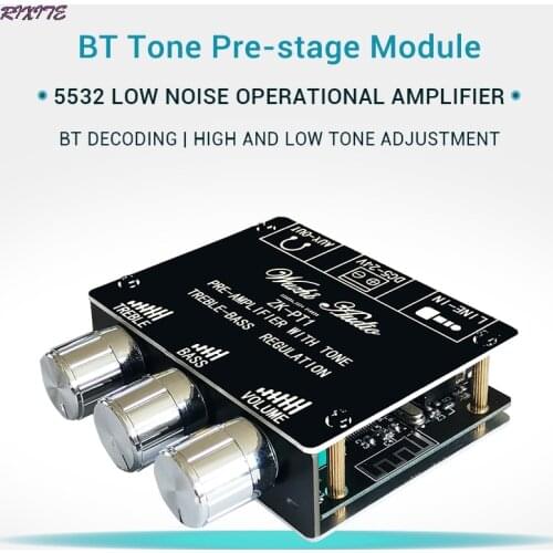 ZK-PT1 Bluetooth 5.0 Audio Receiver Decoder Stereo Tone Board Volume Controller Treble Bass Tonal preamp Amp Knob For Amplifier