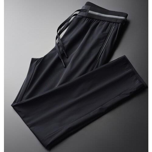New Summer Mens Pants Luxury Solid Color Drawstring Elastic Waist Male Pants Plus Size 4xl Slim Fit Silky Casual Man Pants