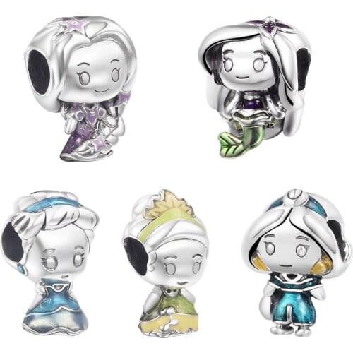 2021 New 925 Sterling Silver Princess Jasmine Ariel Tiana Rapunzel Beads Fit Pandora Charm Diy Bracelet Jewelry Making Berloque