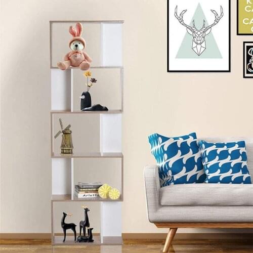 Four-layer/Five-layer S-shaped Design Shelf White Oak Color Environmentally Living Room Bedroom Library Office Storage Shelf HWC