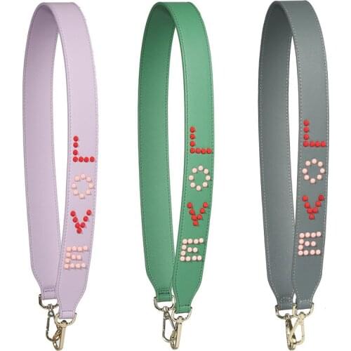 Solid Multicolor LOVE Letter 4cm Wide Shoulder Strap 90CM Colorful Love Heart Rivet Bag Handle PU Leather Strap Versatile Belt