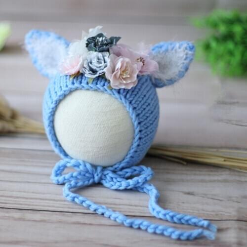 Baby Fox Bonnet Vintage Newborn Flower Hat Baby Boy Bonnet Photography Props Knitted Newborn Floral Bonnet Animal Pattern