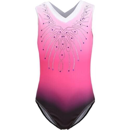 Kids Pattern Gradient Children Dance Dresses Plus Size Gymnastics Bodysuit Jumpsuit Leotard Ballet Dance Wear for 6-14Y