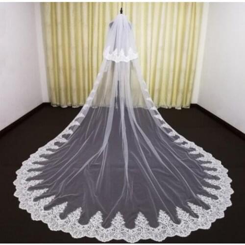 Two-Layer Wedding Veil White Ivory Wedding Veil Full Edge Lace Cathedral Tulle Bridal Veil + Comb