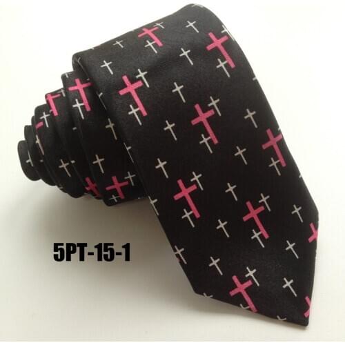 5cm Ties Black with Pink White Cross Neckties for Church God Bless