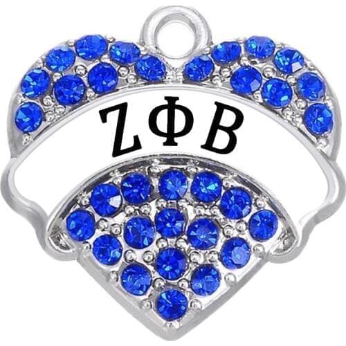 Hot popular greek letter society sorority jewelry heart shaped charm ZETA PHI BETA crystal inlaid metal pendant