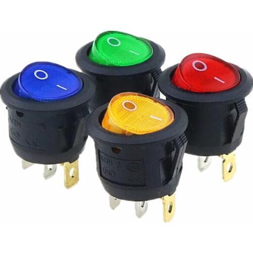 KCD1 Ronde Rood, geel en blauw groen 3Pin SPDT ON/OFF Rocker Schakelaar AC 125 v/10A 250 v/ 6A Met licht