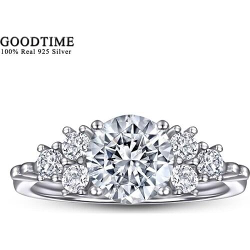 Luxury 100% 925 Sterling Silver Ring Rhinestone Wedding Rings Zircon Jewelry Accessories Anniversary Gift For Woman Bride Girl