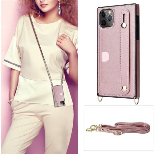 Square Leather phone case With Chain For iphone 12 Pro max 11 Pro max X XS XR 6 7 8 Plus cross body Necklace Lanyard Strap Cover