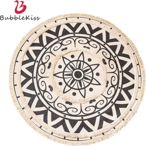 Bubble Kiss Round Carpet Bedroom Tassel Floor Mat Bohemia Style Cotton Rug Hand Woven Nordic Classic Tapestry Tatami Floor Mats