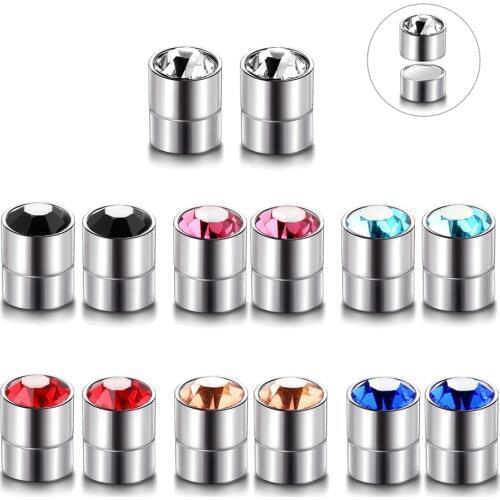 2pcs/lot Steel Rhinestone Crystal No Pierced Magnet Ear Stud Magnetic Earrings Unisex Fake Cheater Ear Plugs Nose Lip Rings 6mm