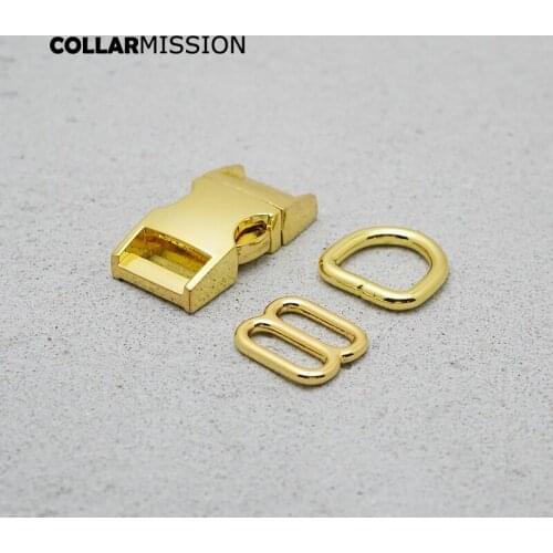 Metal buckle+adjust buckle+D ring/set)for backpack DIY dog cat collar webbing15mm sewing Yellow Gold accessory premium quality