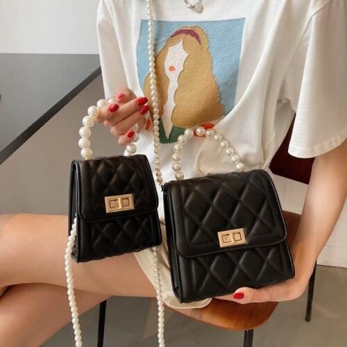 Fashion Temperament Pearl Womens Bag 2021 Summer New Lattice Chain Bag Fashion Messenger Bag Purses and Handbags Satchels