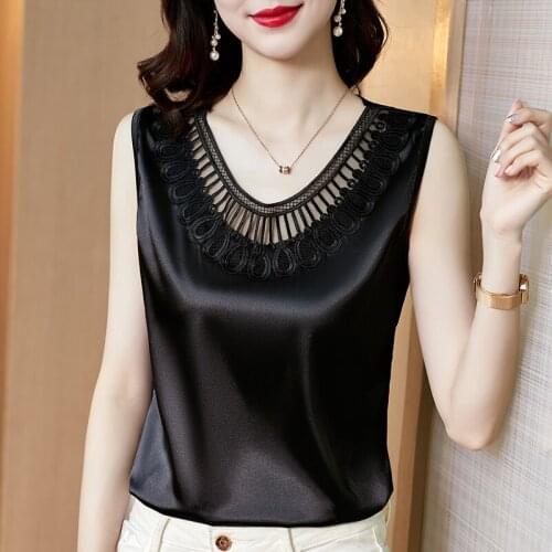 Fashion sexy top vest ladies slim lace round neck outer vest top lace lace round neck vest