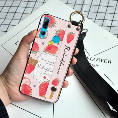 Fruit Soft TPU Wrist Strap Case For Huawei P Smart Plus 2019 Relief Holder Lanyard Cover For Huawei P Smart Z S Y7 Y8P 2020 Y9A