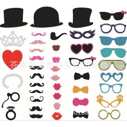 Set of 44 Photo Booth Prop Mustache Eye Glasses Lips on a Stick Mask Funny Wedding Party Photography