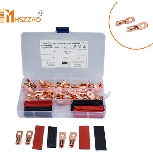 10 Pcs 6 Specifications AGW American Standard T2 Copper Heavy-Duty Cold-Pressed Terminal Copper Nose Battery Cable Ends