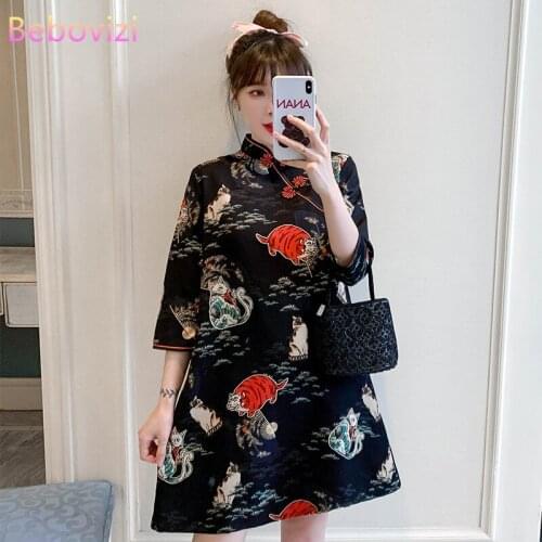 2021 New Plus Size M-4XL Casual Party Loose Fashion Modern Cheongsam Dress Women Short Sleeve Qipao Traditional Chinese Clothes