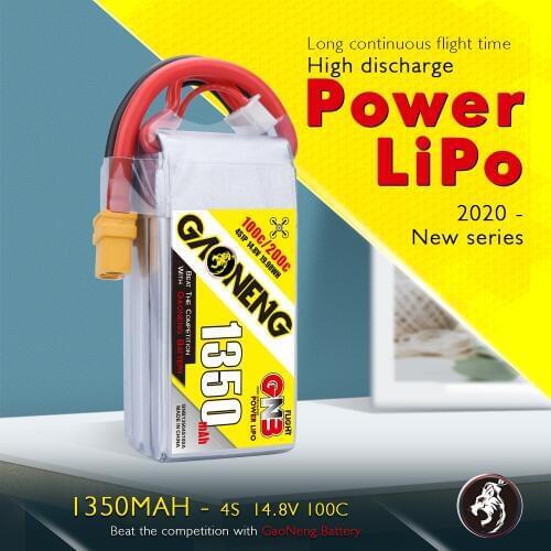 NEW Gaoneng GNB 1350MAH 14.8V 100C / 200C 4S Lipo Battery Rechargeable XT60 Plug Connector For RC Models Multicopter Frame Accs