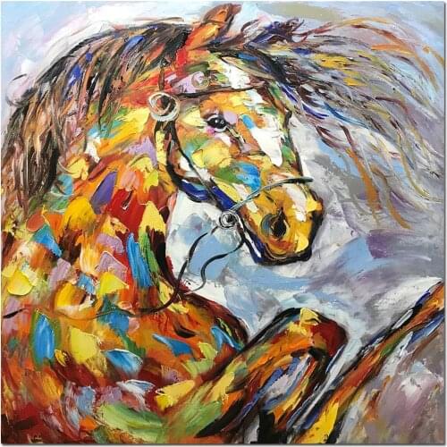 Palette Knife Animal Paintings Canvas Wall Art Colorful Horse Oil Painting for Home Office Study Room Decoration Hand Painted