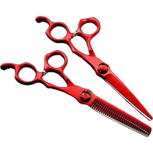 6 Inch Red Japanese Stainless Steel Thinning Cutting Hairdresser Barber Hair Scissor
