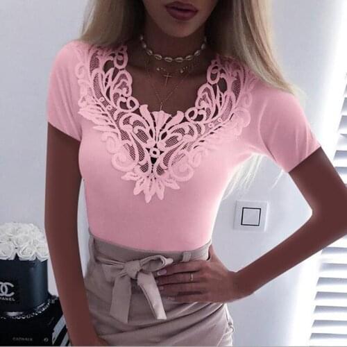 Sexy Patchwork Hollow Out Lace Slim Tee Tops Women Summer Bodycon Black Tshirt Female Short Sleeve White Tee Shirt Plus Size 5XL