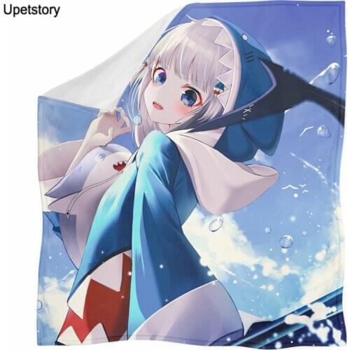 Upetstory Anime Hololive EN Gawr Gura 3D Printed Fleece Blanket for Bed Thick Quilt Plush Bedspread Sherpa Throw Blanket Adults
