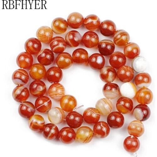 Natural Stone Red Stripe Onyx Agates Round Loose Beads 4 6 8 10 12MM Pick Size For DIY Jewelry Making Bracelet Necklace Pendant