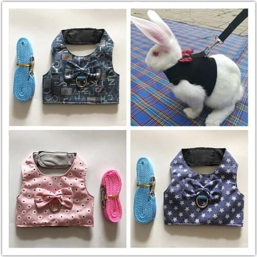Small Pet Rabbit Strap Harness Adjustable Breathable Rabbit Chest Traction Strap Outdoor Pet Vest With Pulling Rope