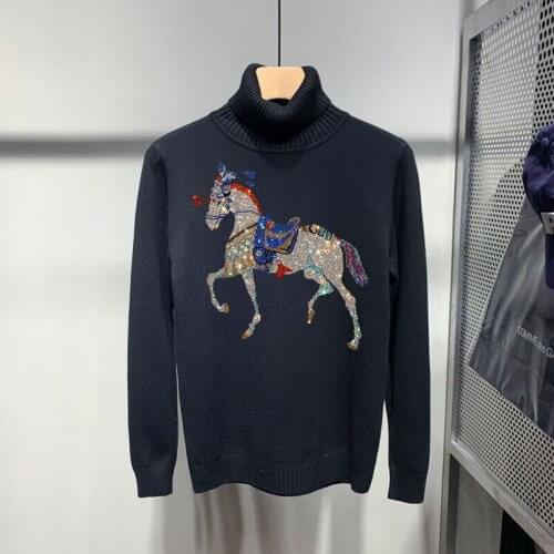Sweater Brand Sweatshirt Hot Rhinestone Breathable Soft New Design Pullover Thicken Winter Cashmere Men Turtleneck