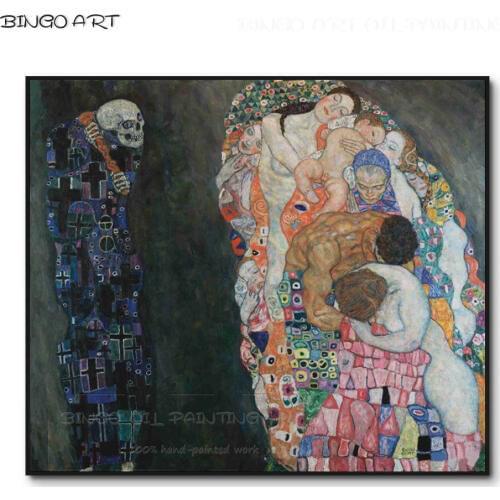 Top Artist Reproduction Famous Canvas Artwork Death and Life Oil Painting Hand-painted Gustav Klimt Death and Life Oil Painting