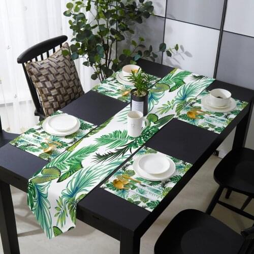 Tropical Plant Leaves Table Runner Table Mats Cover For Home Wedding Banquet Festival Party Catering Hotel Table Decoration