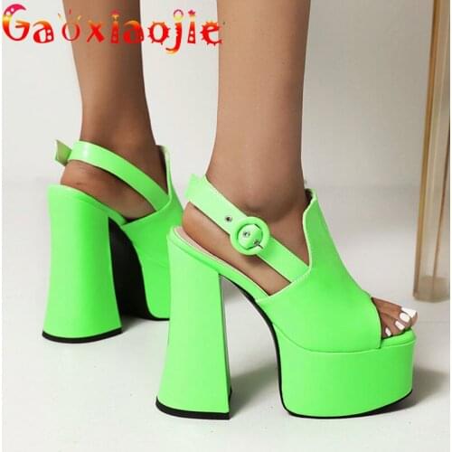 Fashion Chunky Heels Waterproof Platform 15CM High Heel Shoes Casual Comfortable Outdoor Walking Back Strap Buckle Women Sandals