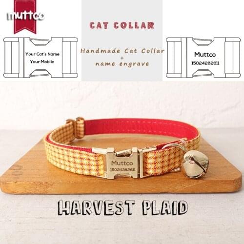 MUTTCO engraved retail with platinum high quality metal buckle collar for cat HARVEST PLAID design cat collar 2 sizes UCC104J