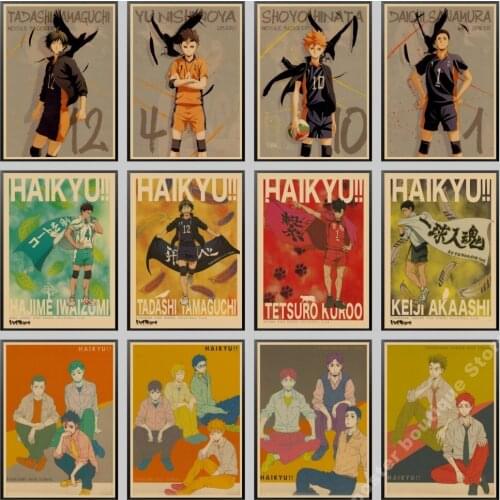 Japanese Cartoon Haikyuu Poster Volleyball Boy Art Painting Kraft Paper Prints Wall Sticker for Room Decoration