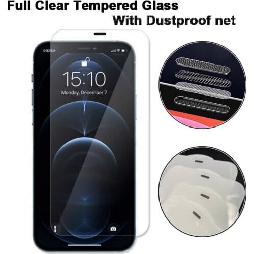50PCS dustproof For IPHONE 12 PRO MAX/13 pro/11promax/XR/XS/6/7/8 PLUS/11pro Tempered Glass Screen Protector with dustproof net