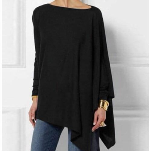 Lady Casual Long Sleeve Spring Loose Pure Color Irregular Shirt Female Pure Color Sweatshirt Women Top Pullover Plus Size S-5XL