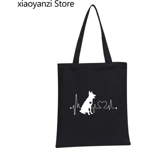 German Shepherd dog heartbeat Print Women Shopping Bag Casual Shoulder Canvas For Lady Eco Reusable Girls Fashion Handbag NEW-77