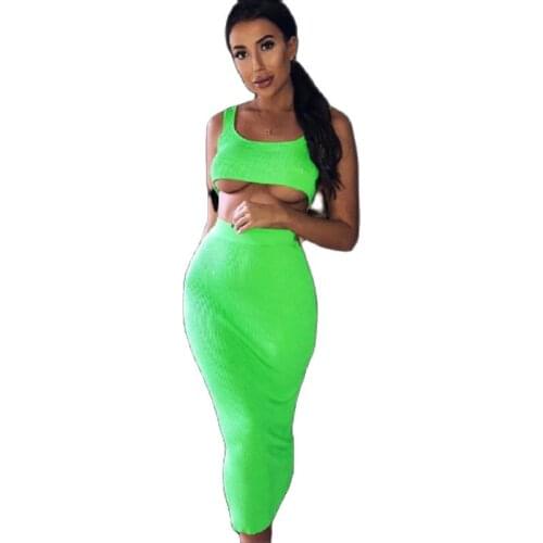 Woman Summer Short Vest High Waist Midi Skirt Suit 2021 Female Sexy Slim Solid Mid-Length Skirt Set Ladies Bag Hip Two-Piece Set